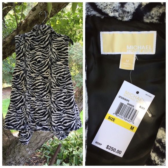 MK Michael Kors Faux Rabbit Fur Vest Size S Zebra NWT - Picture 2 of 5